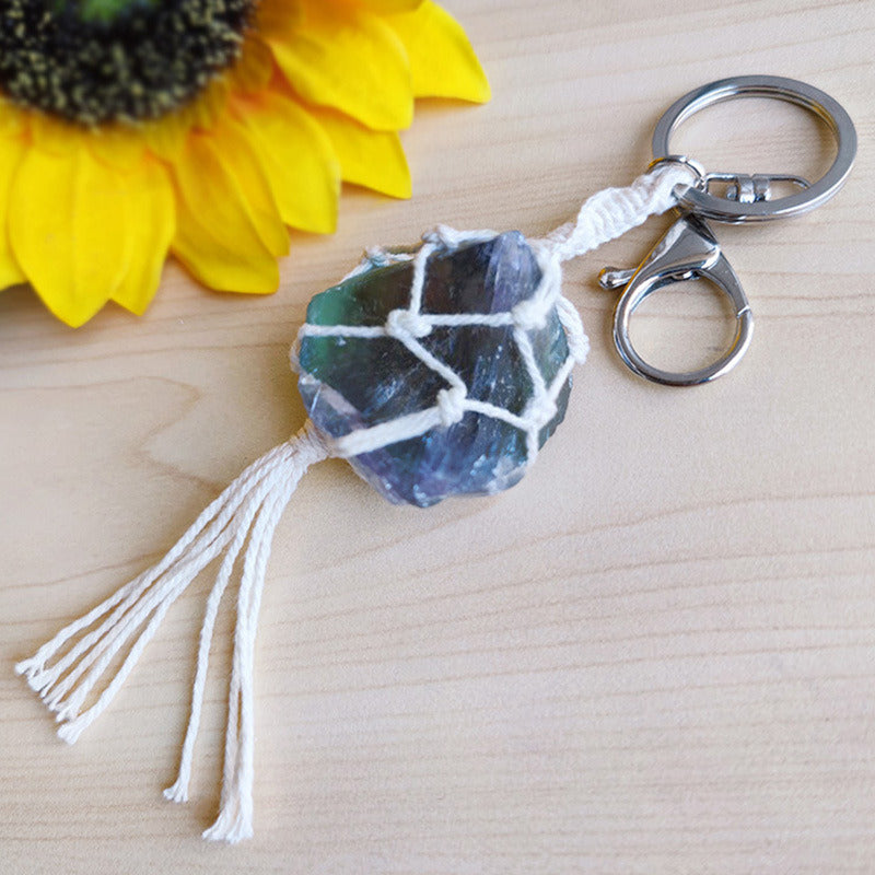 Raw Stone Color Fluorite Transparent Natural Stone Amethyst Keychain