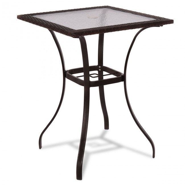 Outdoor Patio Rattan Bar Table Square Glass Top Table