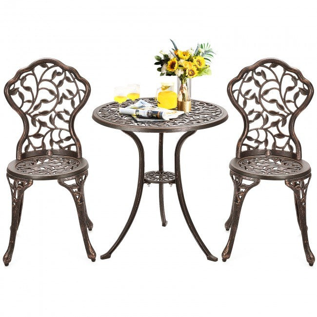 Patio Balcony Stylish Cast Aluminum Bistro Bar Table  Chair 3 Pcs Set