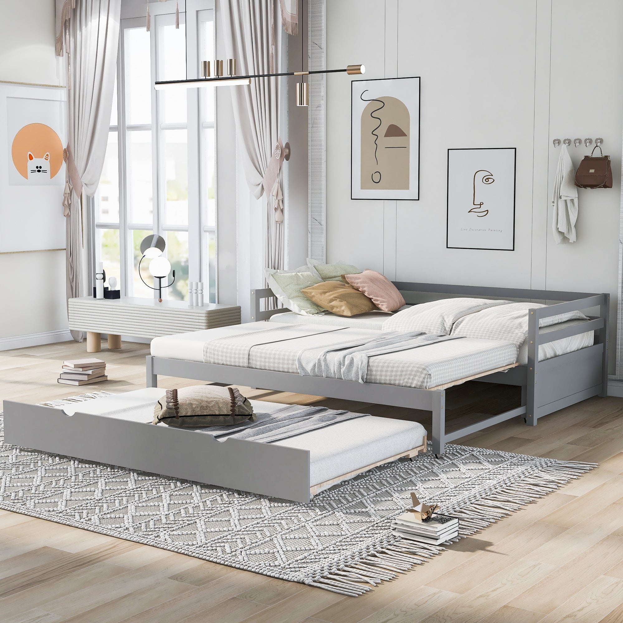 Twin or Double Twin Daybed with Trundle,White