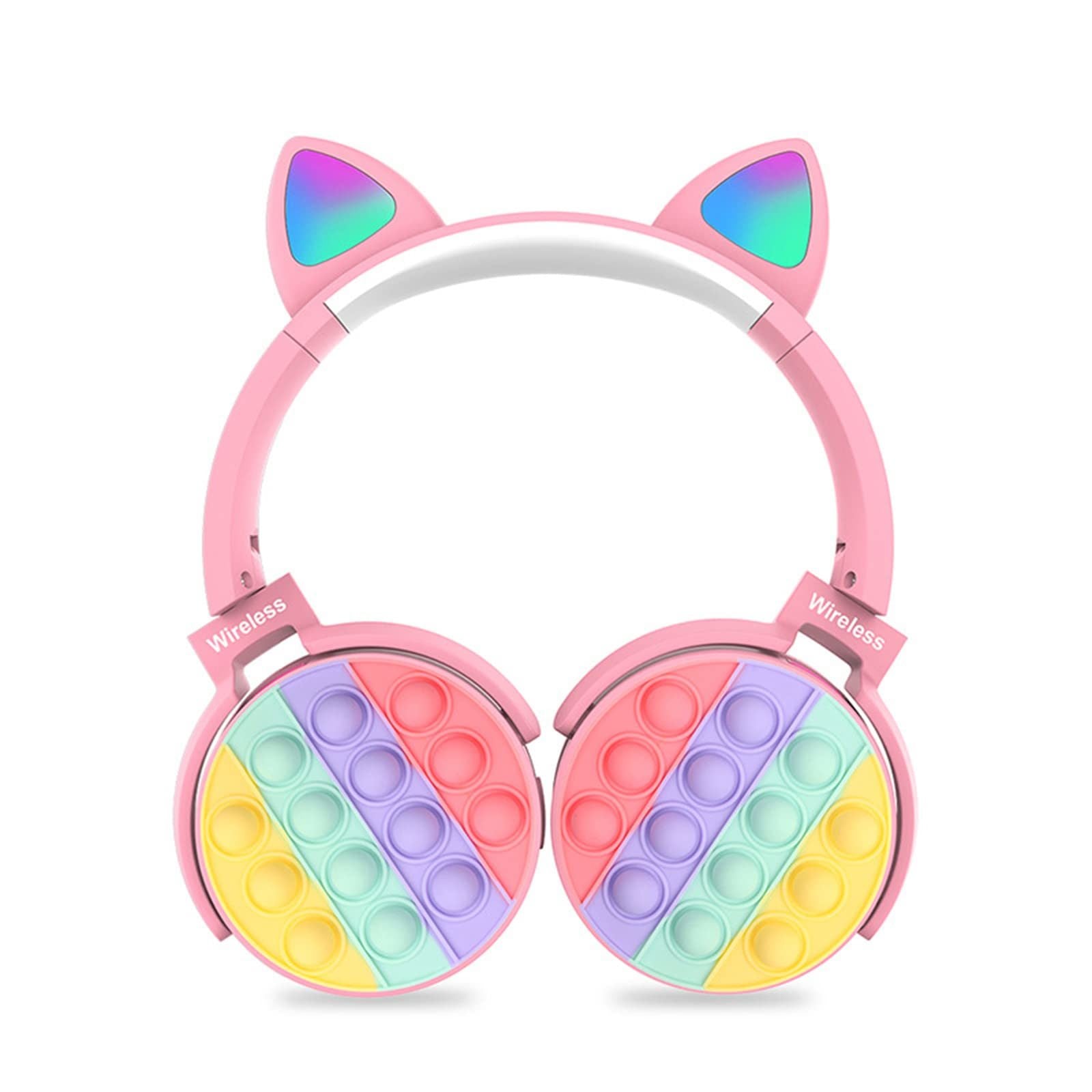 Fidget Headphones Kids Toy Headset, Wireless Bluetooth Headphone Pop Bubble On-Ear Headphone Fidget Toy Rainbow Color Fidget Headset for Children Adul