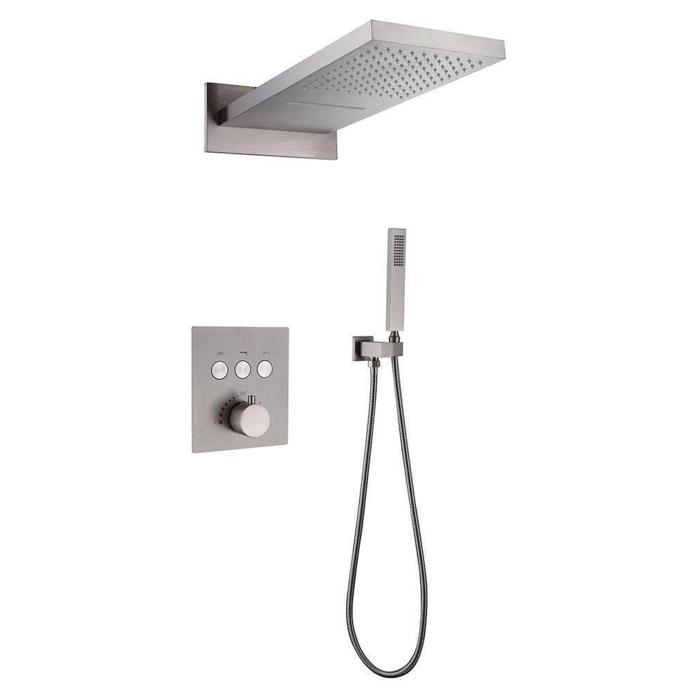 2-Spray Patterns Wall Mount Dual Shower Heads And Handheld Shower With Pressure Balance Valve