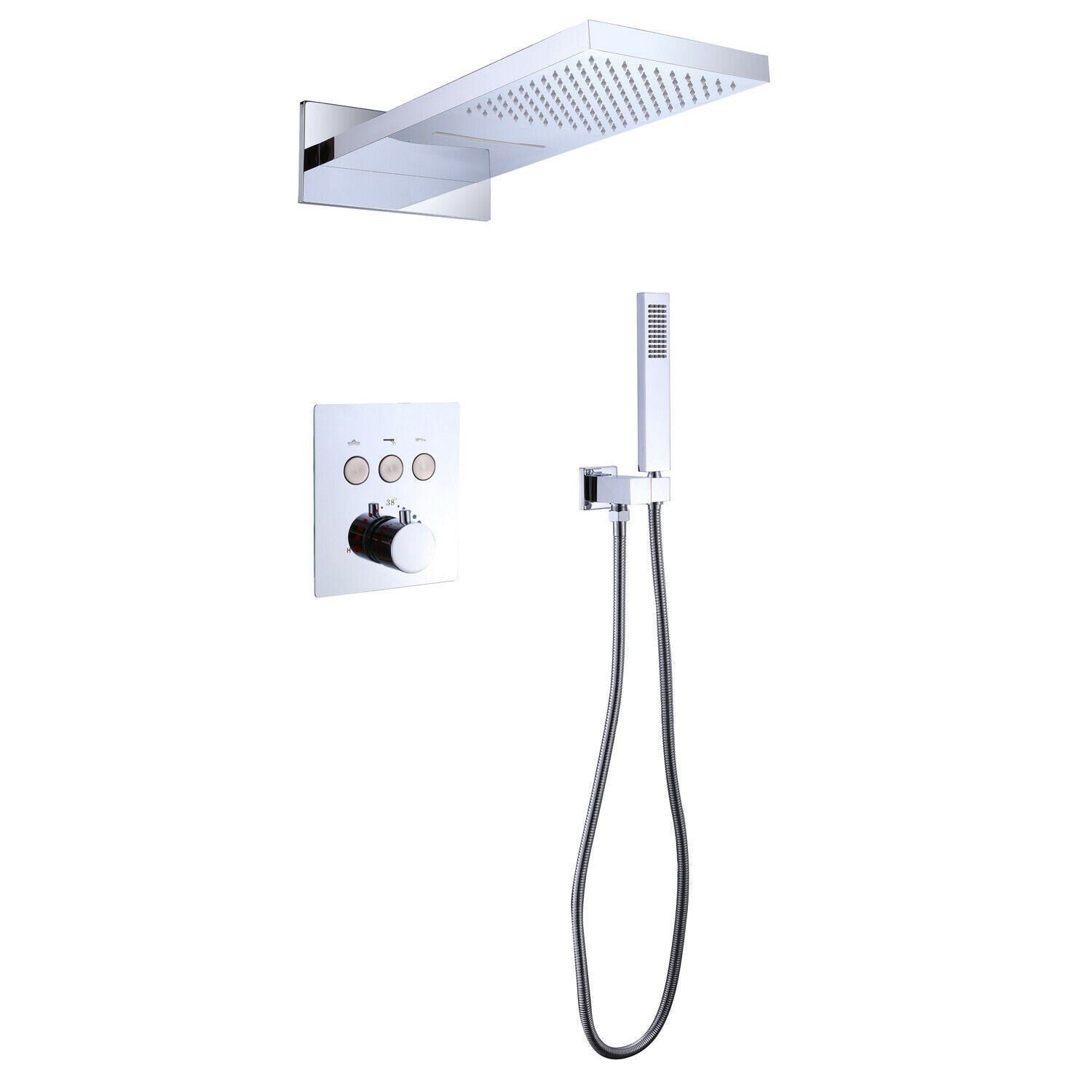 2-Spray Patterns Wall Mount Dual Shower Heads And Handheld Shower With Pressure Balance Valve