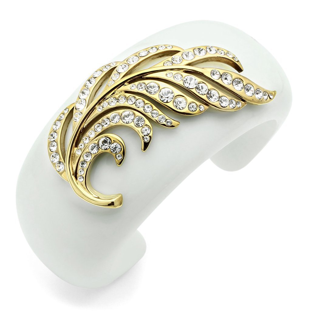 VL028 - IP Gold(Ion Plating) Brass Bangle with Synthetic Synthetic Stone in White