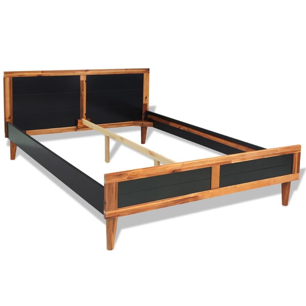 Bed Frame Black Solid Acacia Wood 55.1"x78.7"