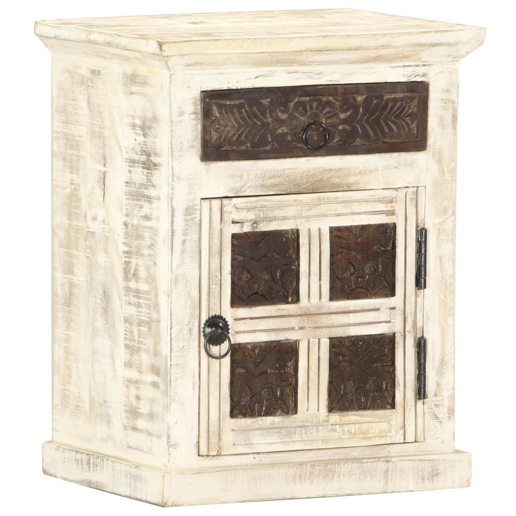 Bedside Cabinet White 15.7"x11.8"x19.7" Solid Mango Wood