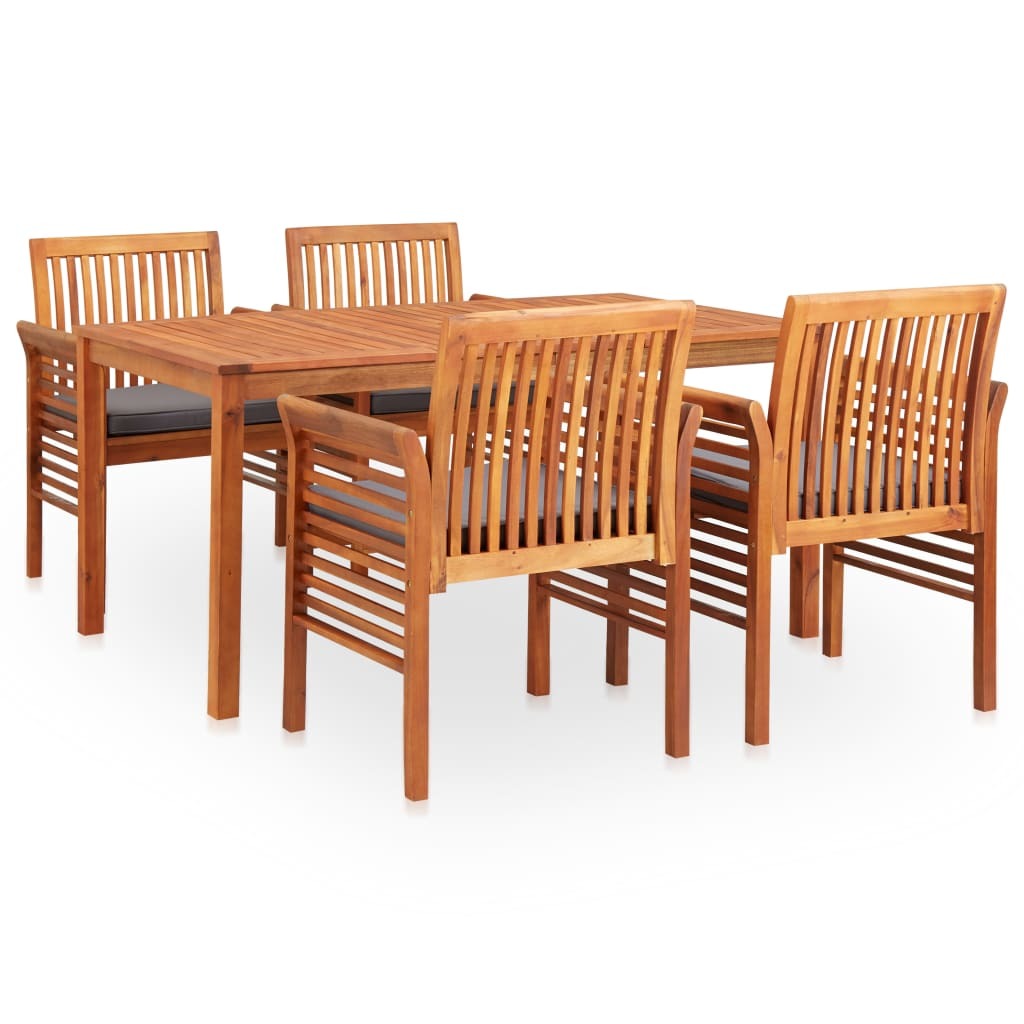 5 Piece Patio Dining Set with Cushions Solid Acacia Wood