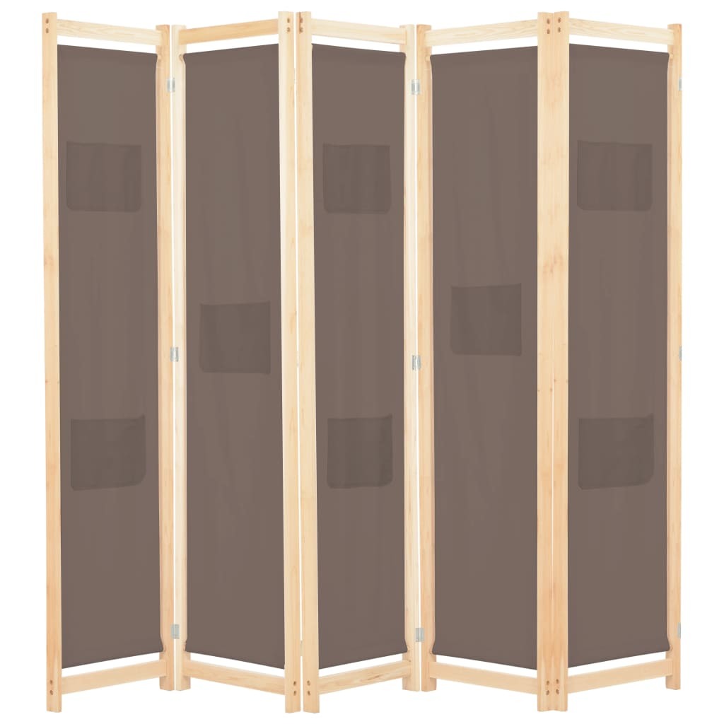 5-Panel Room Divider Brown 78.7"x66.9"x1.6" Fabric