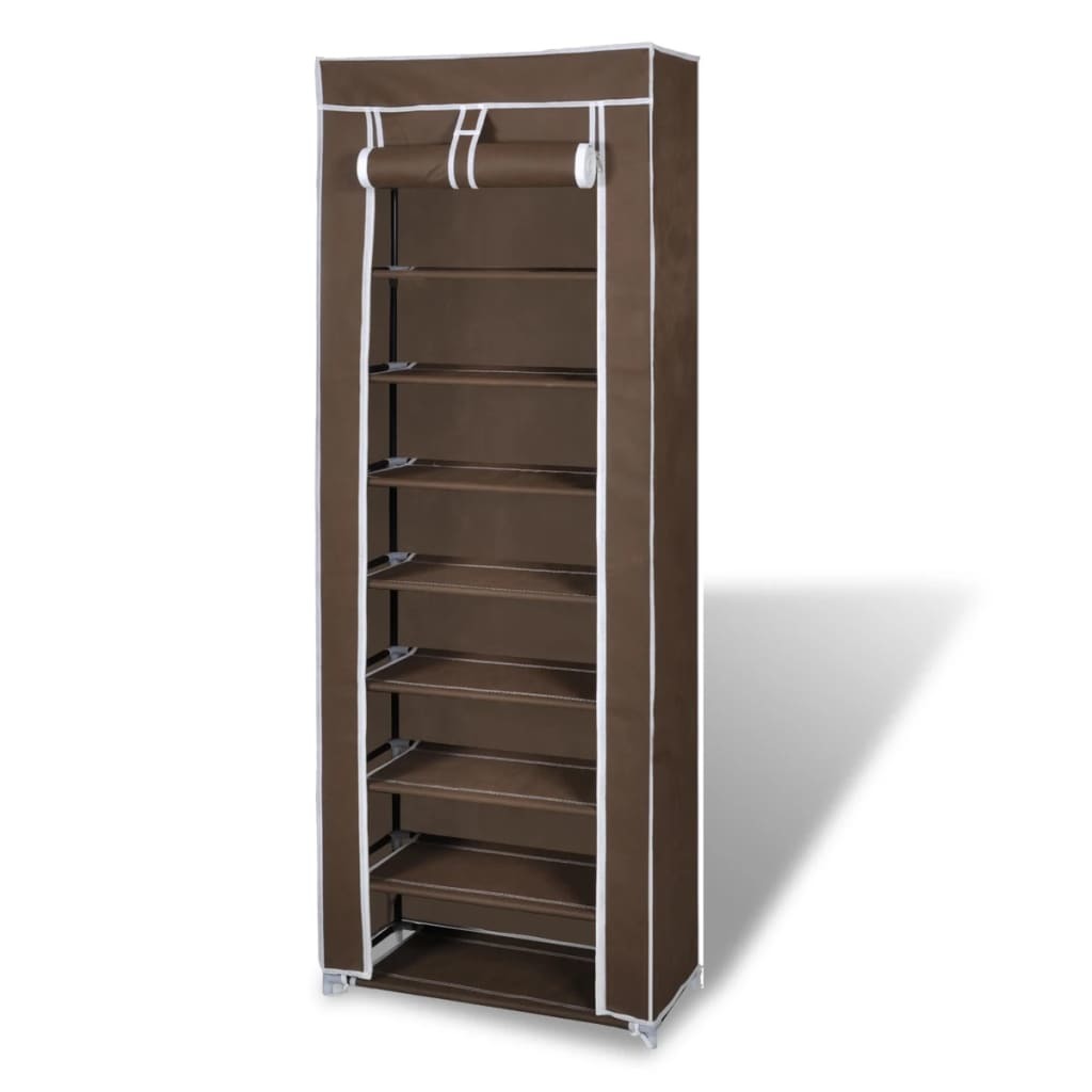 Fabric Shoe Cabinet with Cover 22" x 11" x 64" Brown