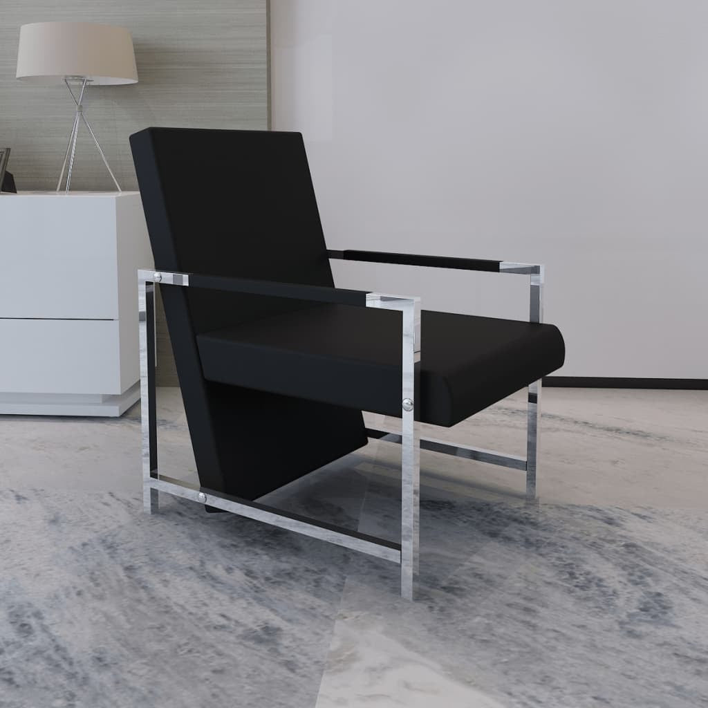 Cube Armchair Black Faux Leather