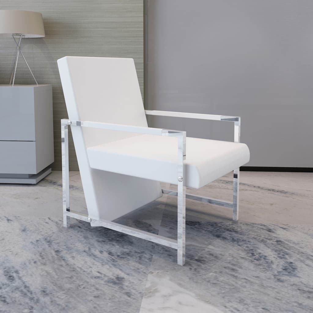 Cube Armchair White Faux Leather