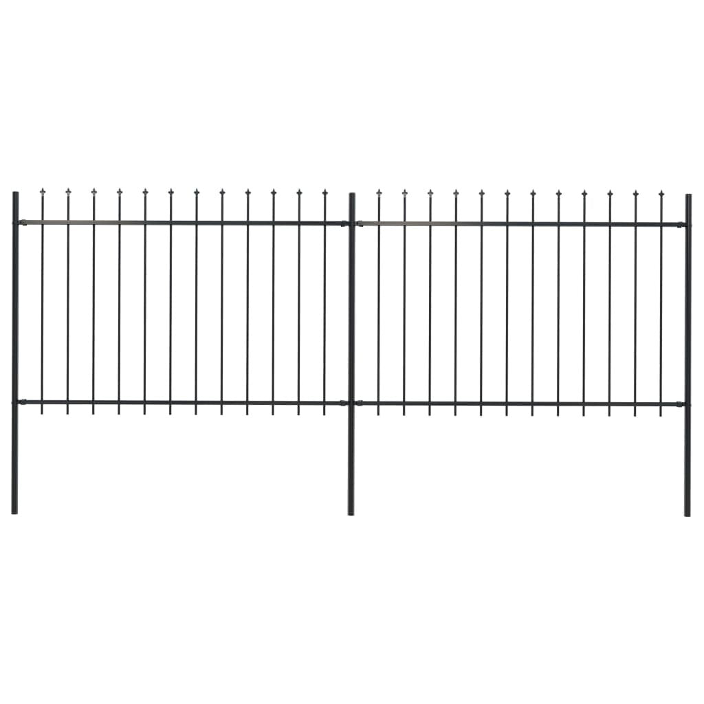 Garden Fence with Spear Top Steel 133.9"x47.2" Black