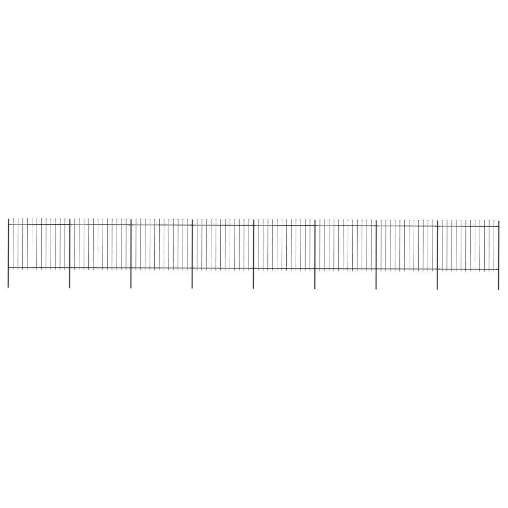 Garden Fence with Spear Top Steel 535.4"x59.1" Black