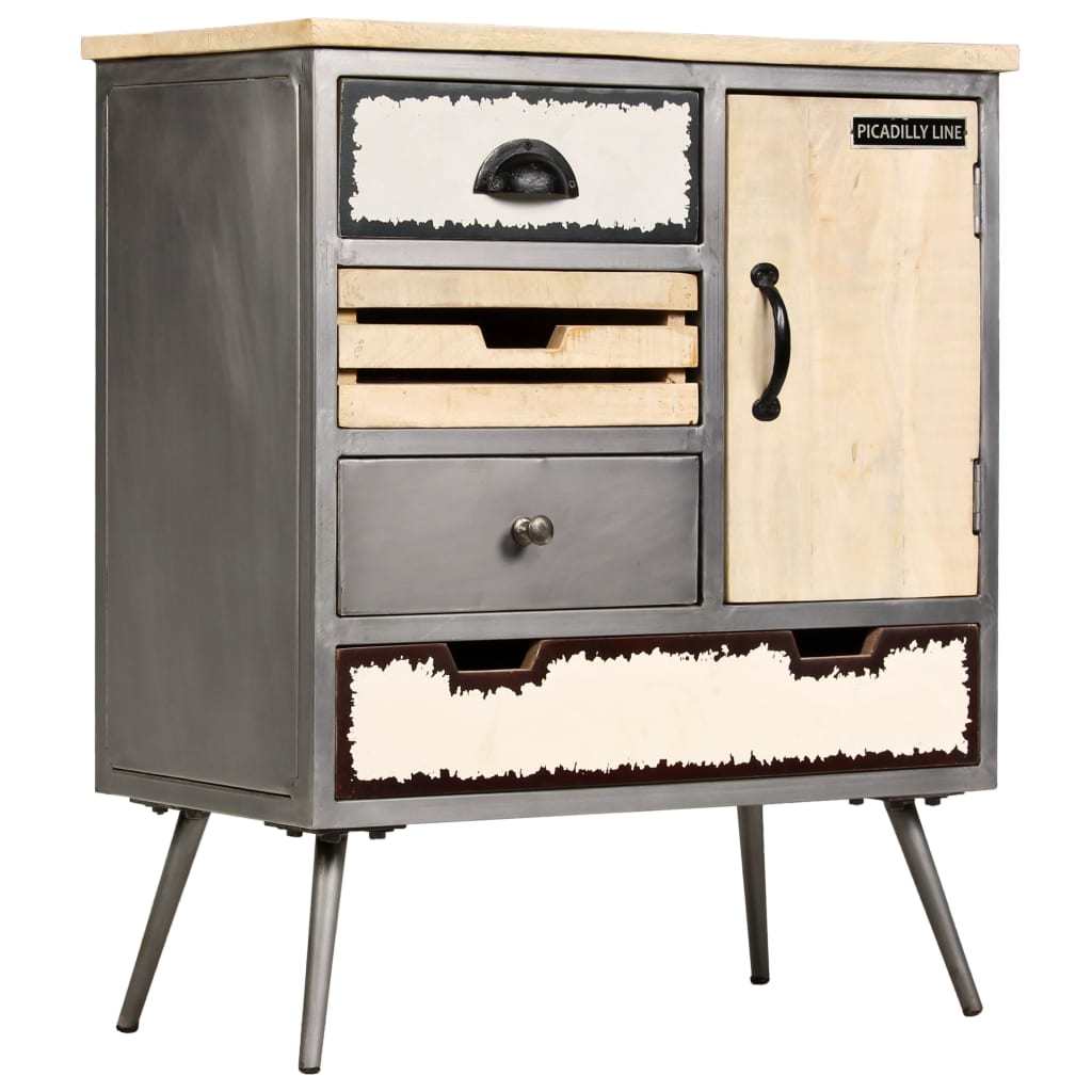 Sideboard Solid Mango Wood and Steel 25.6"x13"x29.9"