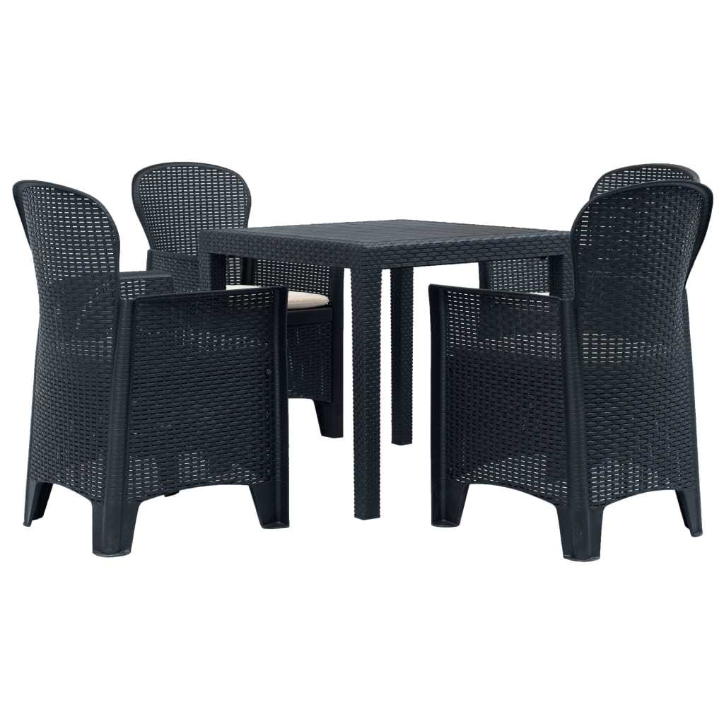 5 Piece Patio Dining Set Plastic Anthracite Rattan Look