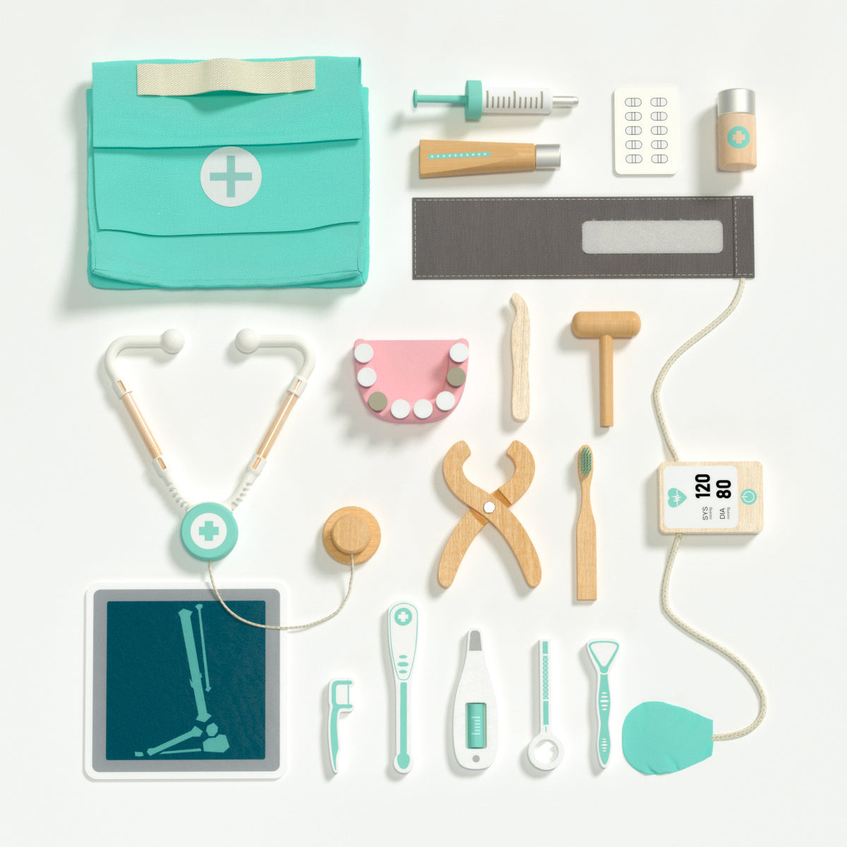 ROBUD Wooden Doctor Kit for Kids Toddlers, Pretend Play Dentist Medical Playset, Gift for 3+ Years Old Boys & Girls - 18 Piece Blue