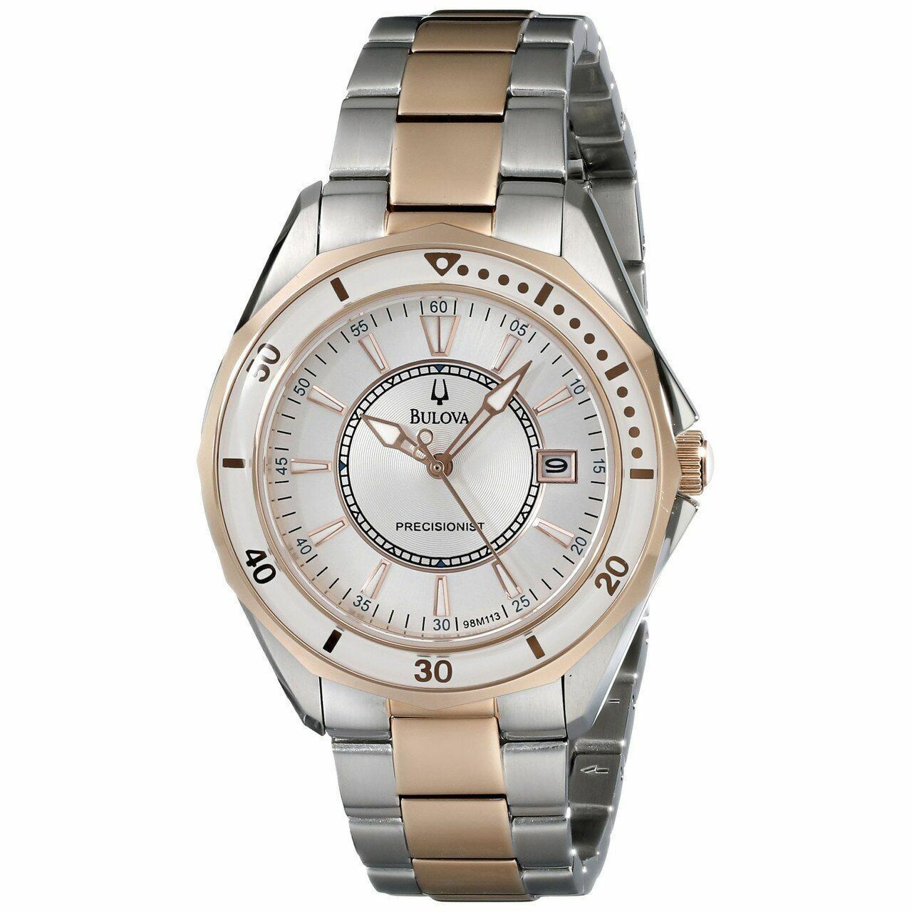 Bulova 98M113 Precisionist Two Tone Rosegold Silver Dial Women's Watch