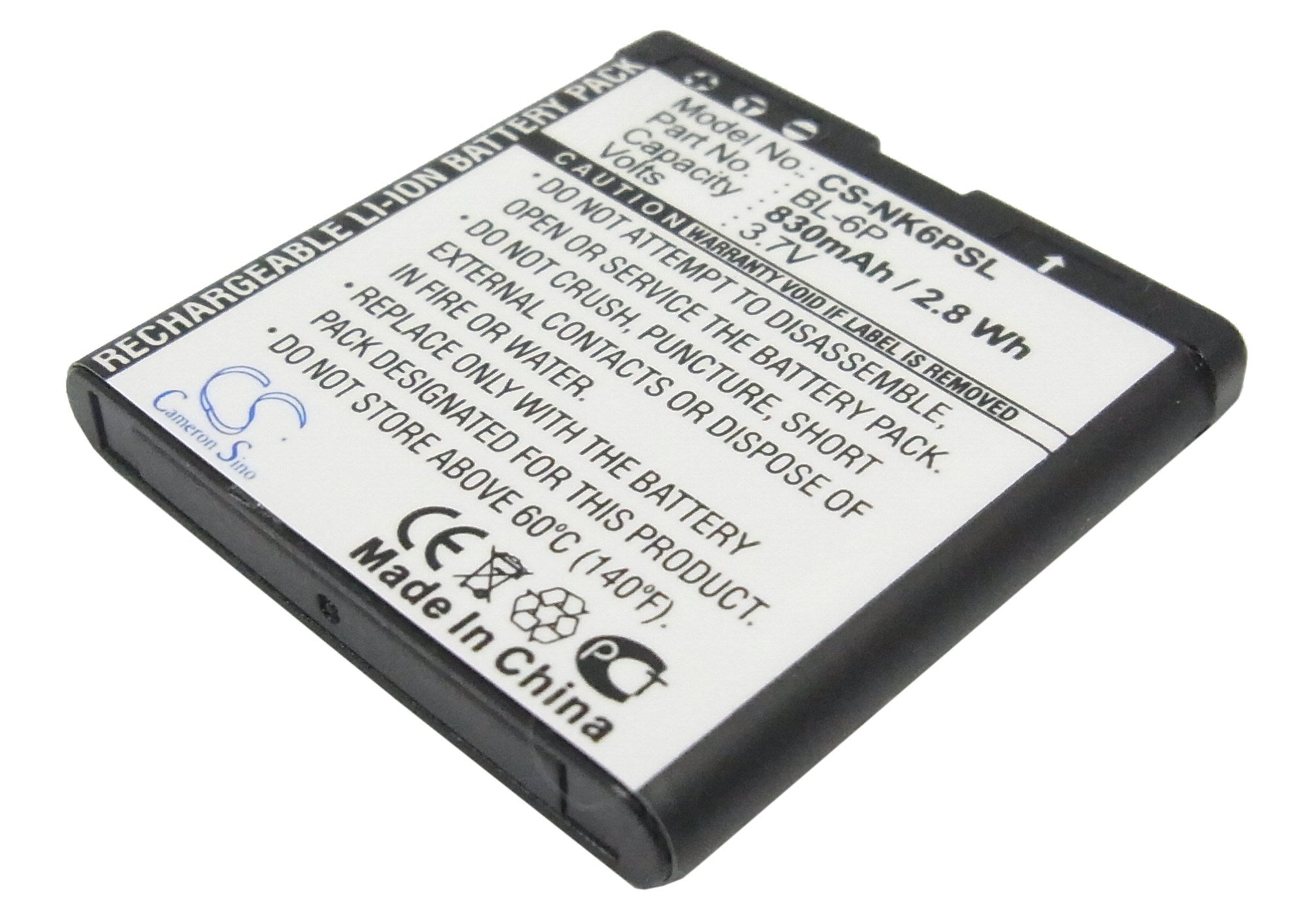 830mAh Battery - CS-NK6PSL / Li-ion / Volts: 3.7