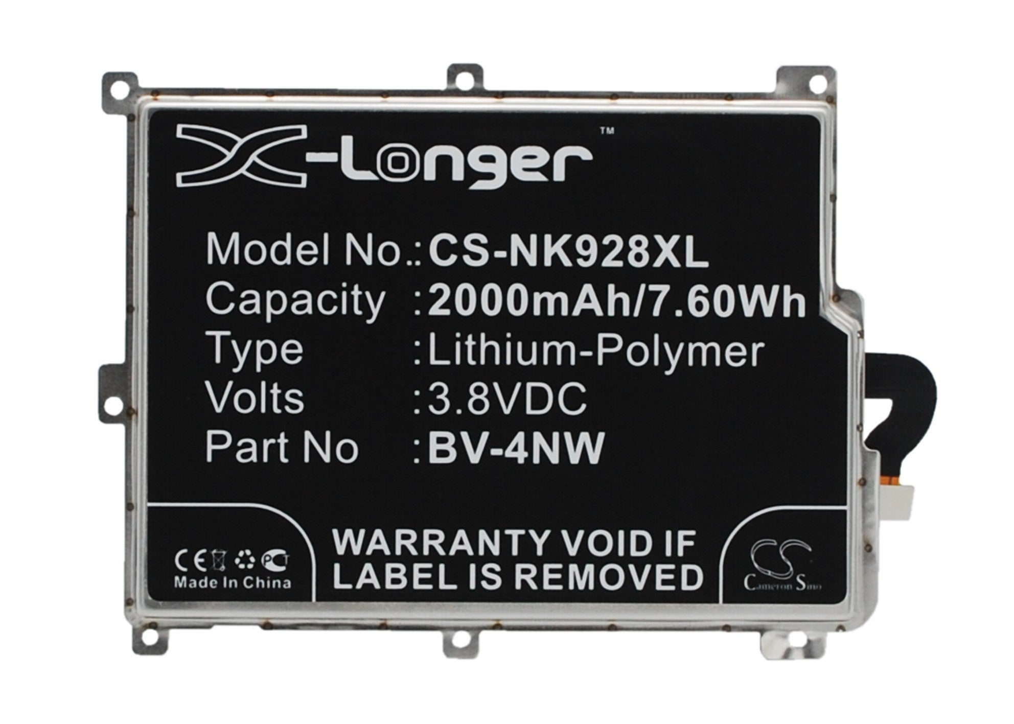 2000mAh Battery - CS-NK928XL / Li-Polymer / Volts: 3.8