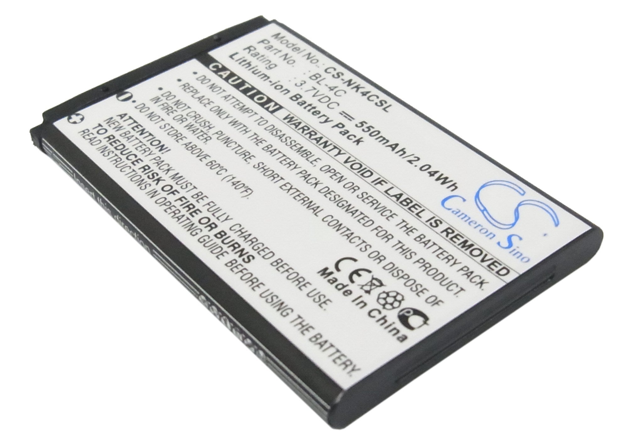 550mAh Battery - CS-NK4CSL / Li-ion / Volts: 3.7