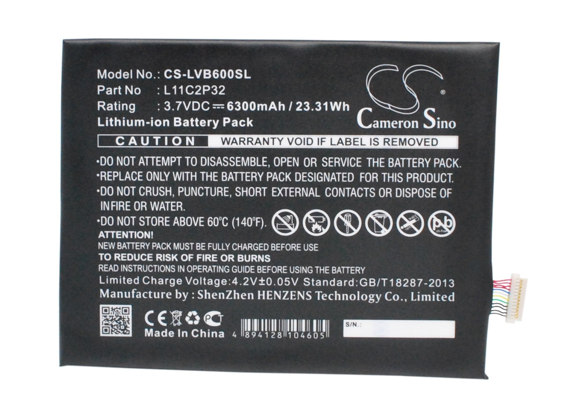 6300mAh Battery - CS-LVB600SL / Li-Polymer / Volts: 3.7