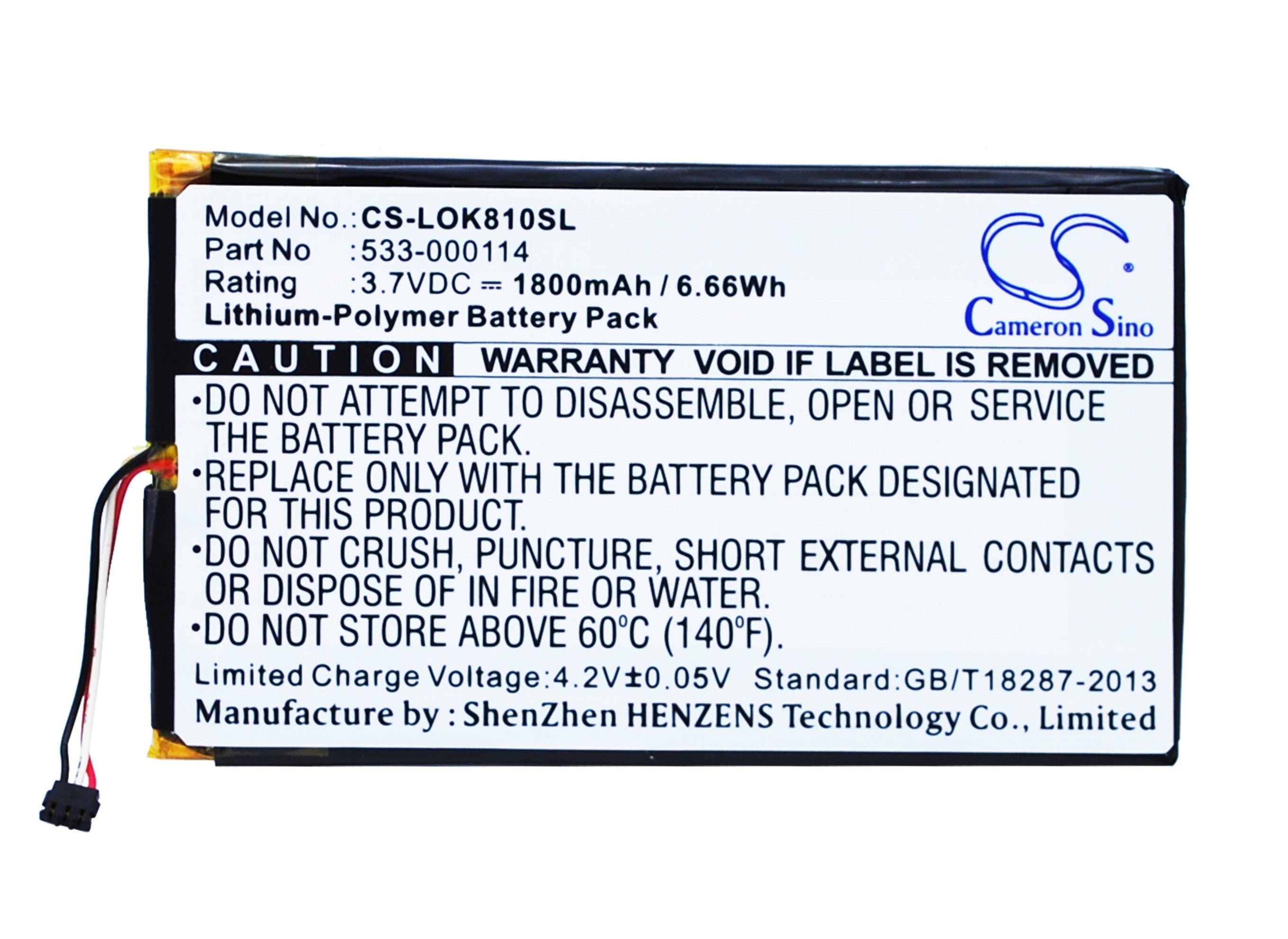 1800mAh Battery - CS-LOK810SL / Li-Polymer / Volts: 3.7