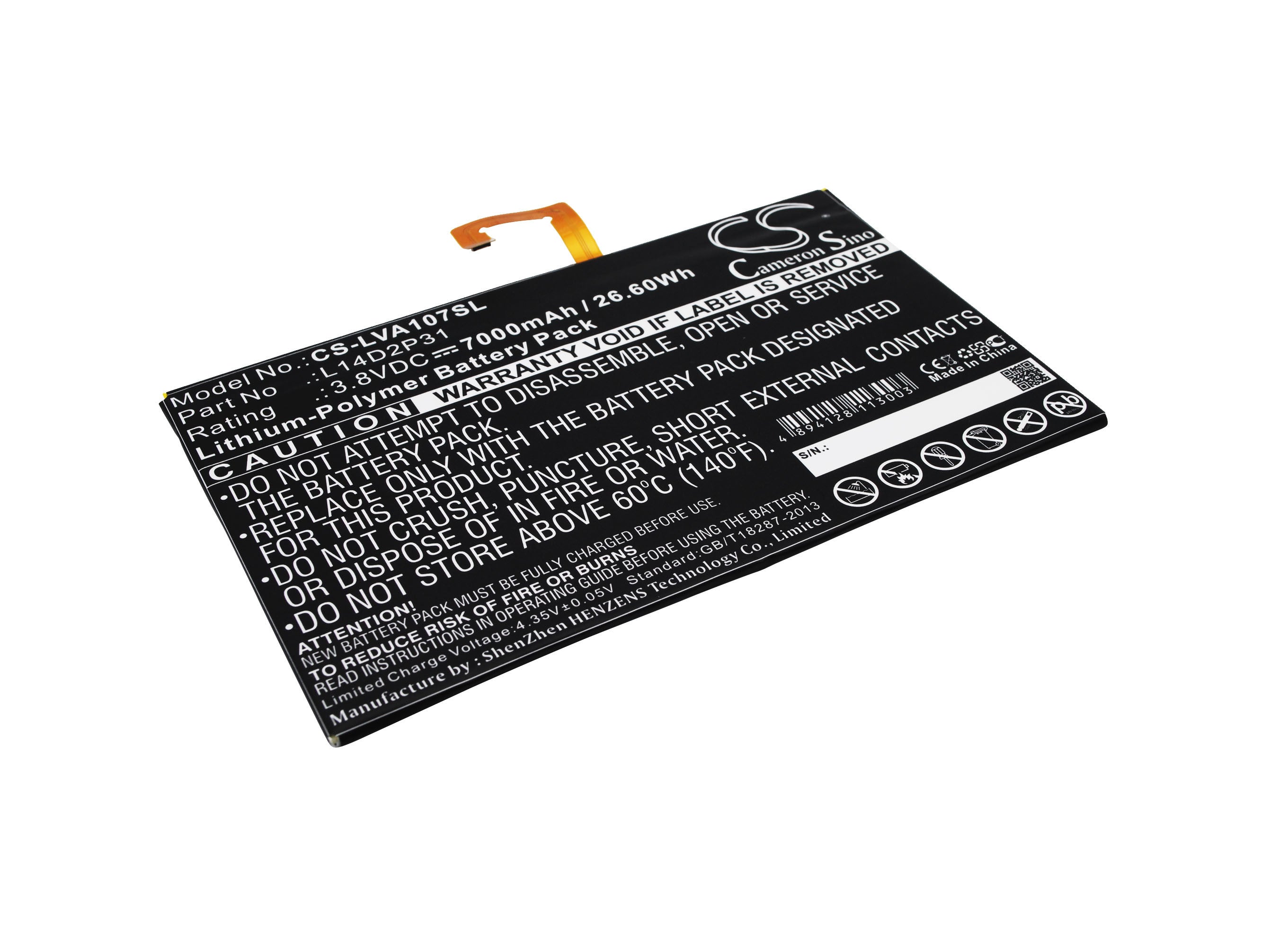 7000mAh Battery - CS-LVA107SL / Li-Polymer / Volts: 3.8