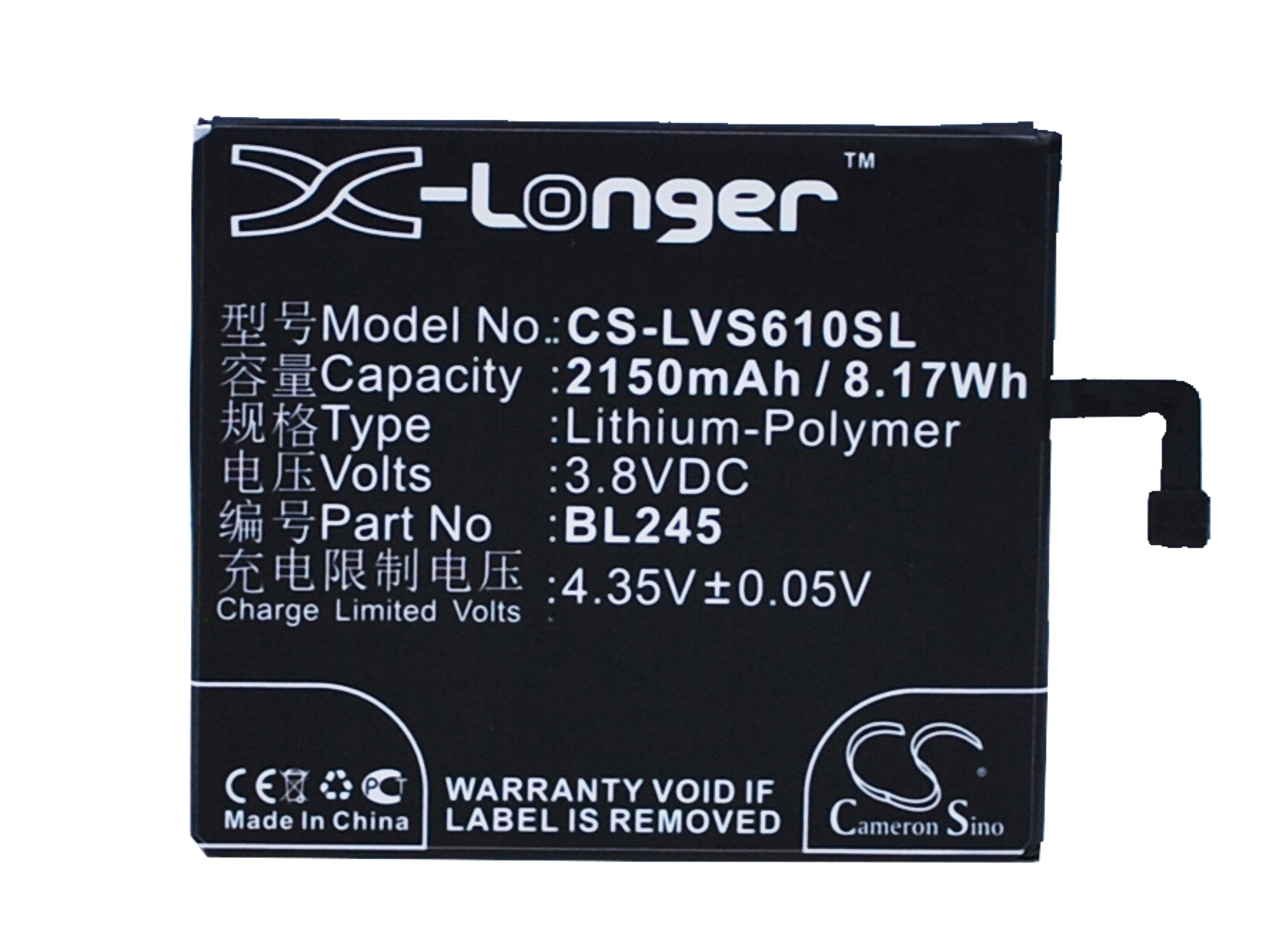 2150mAh Battery - CS-LVS610SL / Li-Polymer / Volts: 3.8