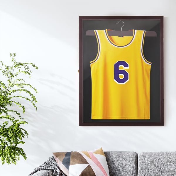 Jersey Display Frame Case;  Acrylic Wooden Shadow Box with Hanger;  Home Decor for Basketball;  Baseball;  Hockey Sport Shirt;  UV Protection;  Dark Brown XH