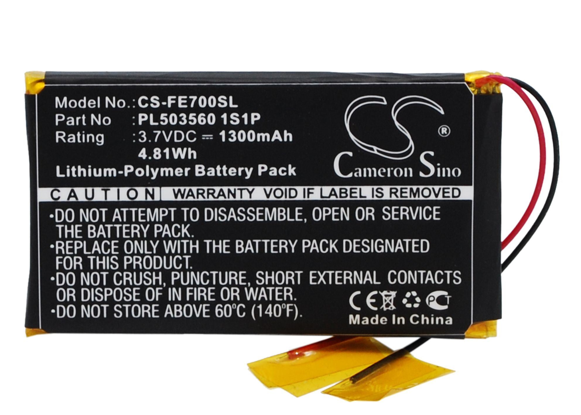 1300mAh Battery - CS-FE700SL / Li-Polymer / Volts: 3.7