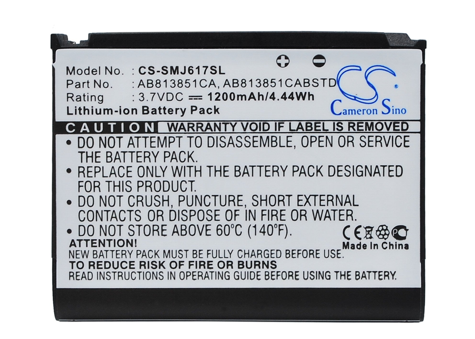 1200mAh Battery - CS-SMJ617SL / Li-ion / Volts: 3.7