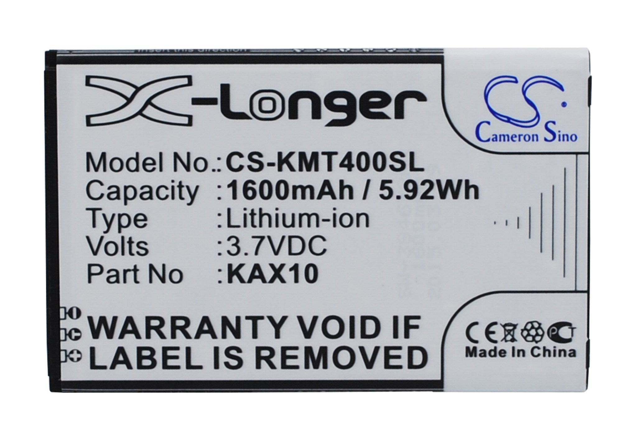 1600mAh Battery - CS-KMT400SL / Li-ion / Volts: 3.7