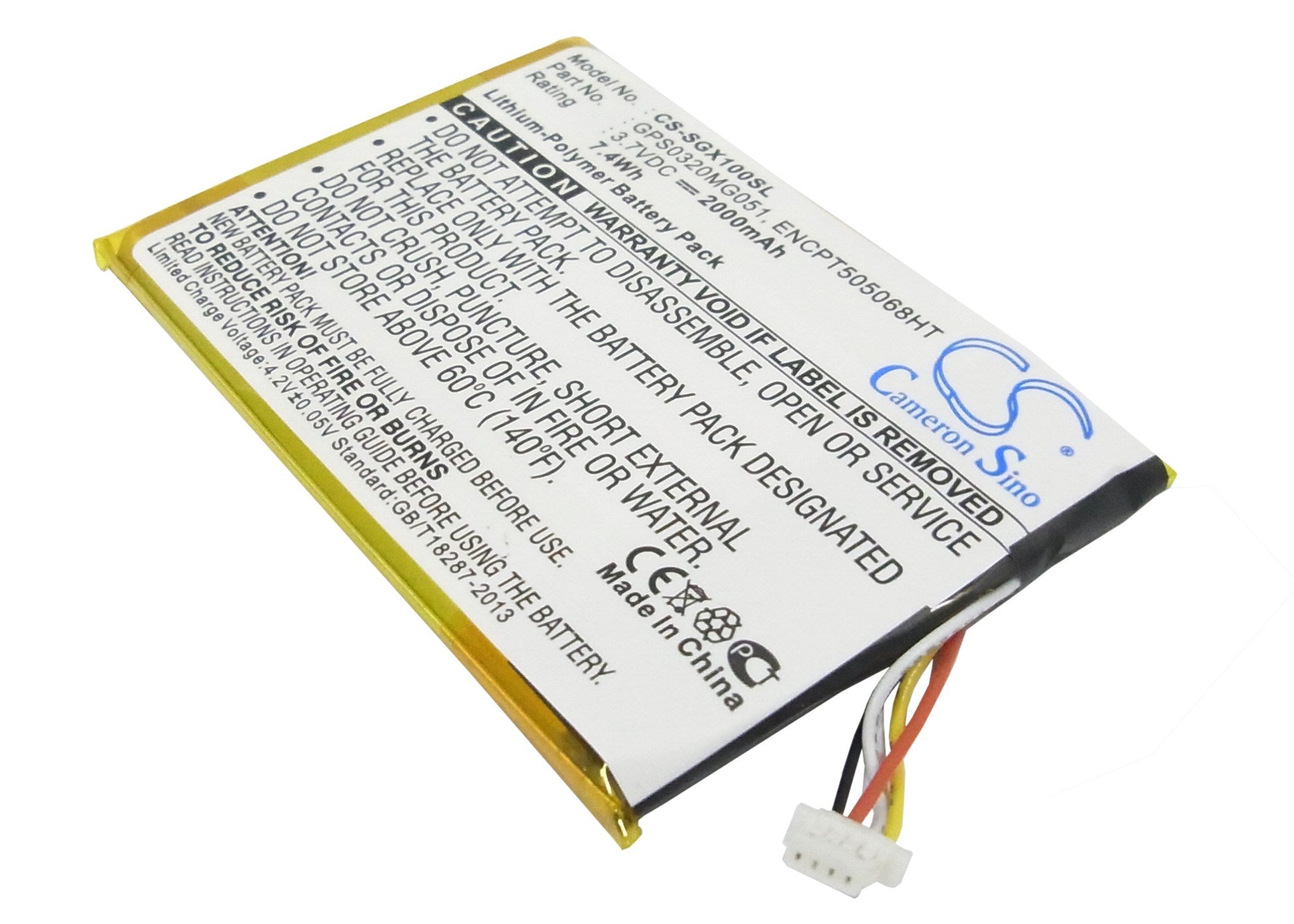 2000mAh Battery - CS-SGX100SL / Li-Polymer / Volts: 3.7