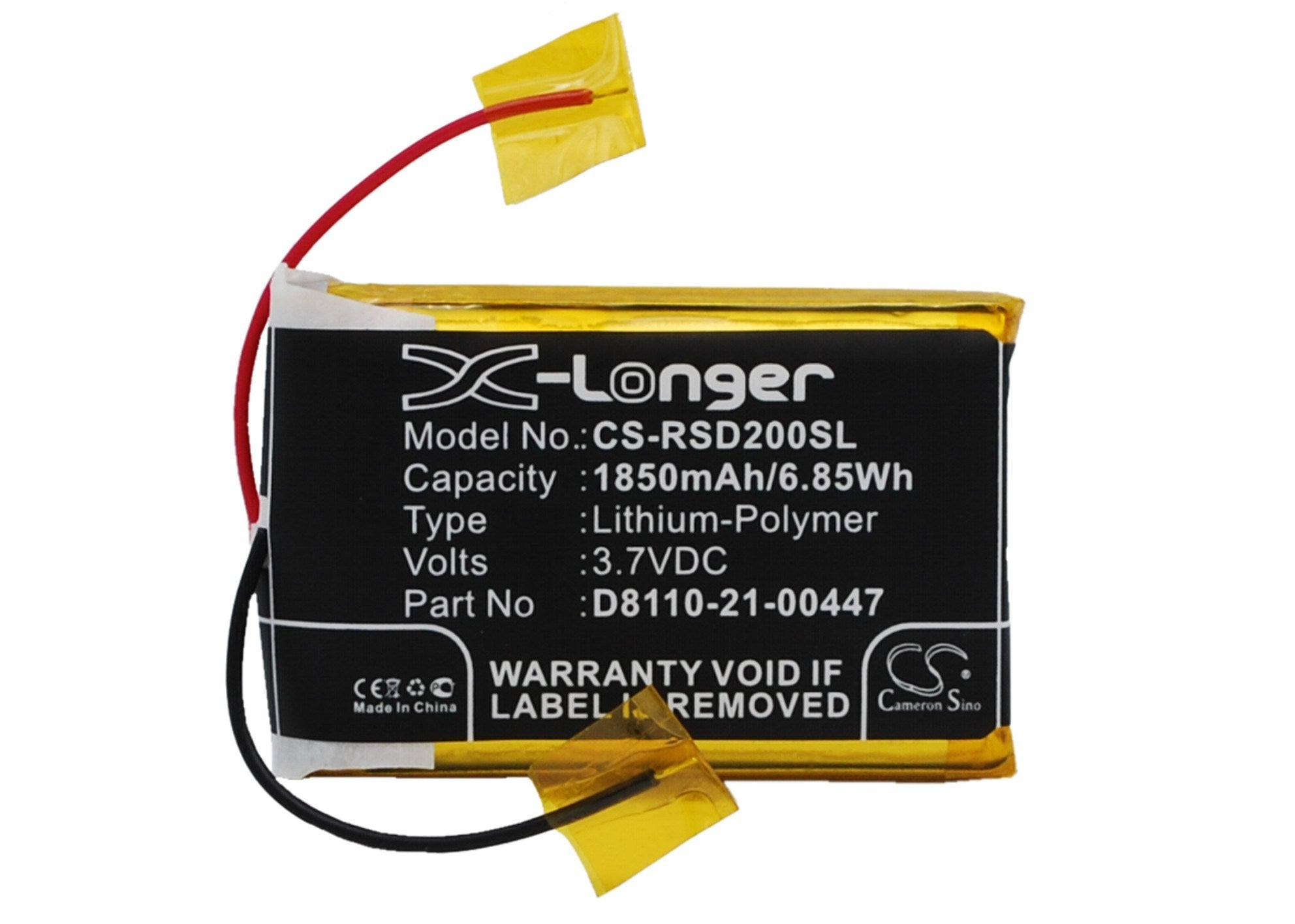 1850mAh Battery - CS-RSD200SL / Li-Polymer / Volts: 3.7