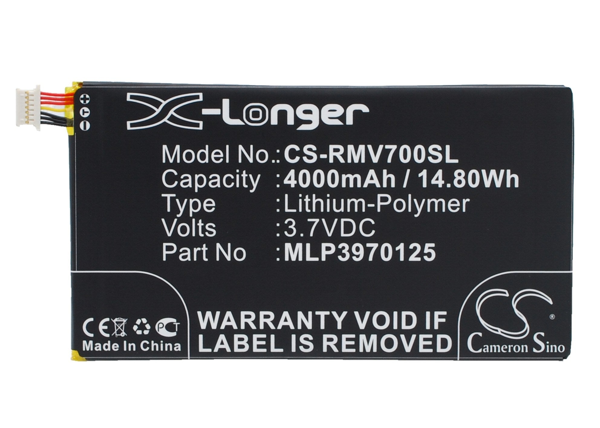 4000mAh Battery - CS-RMV700SL / Li-Polymer / Volts: 3.7