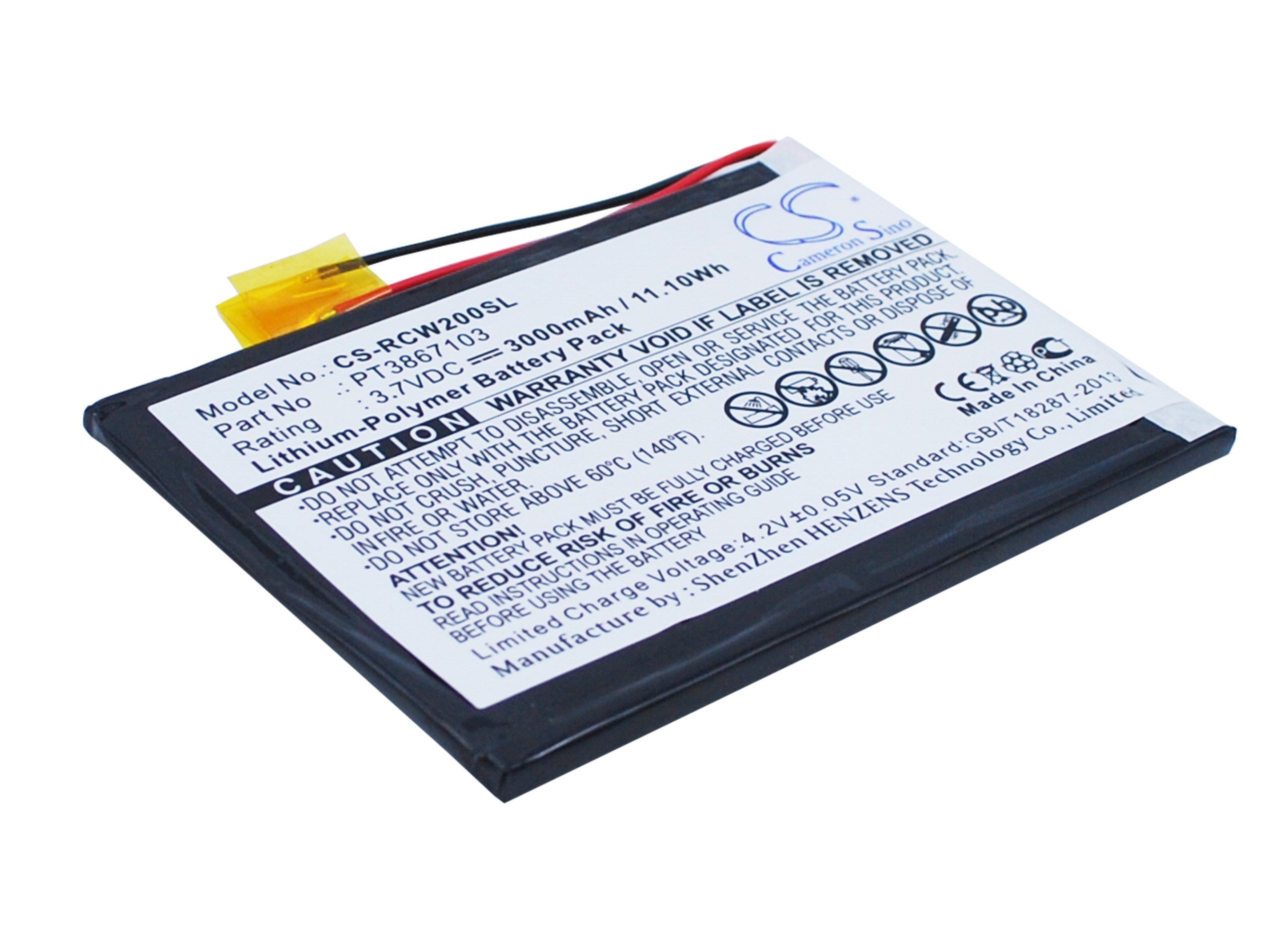 3000mAh Battery - CS-RCW200SL / Li-Polymer / Volts: 3.7