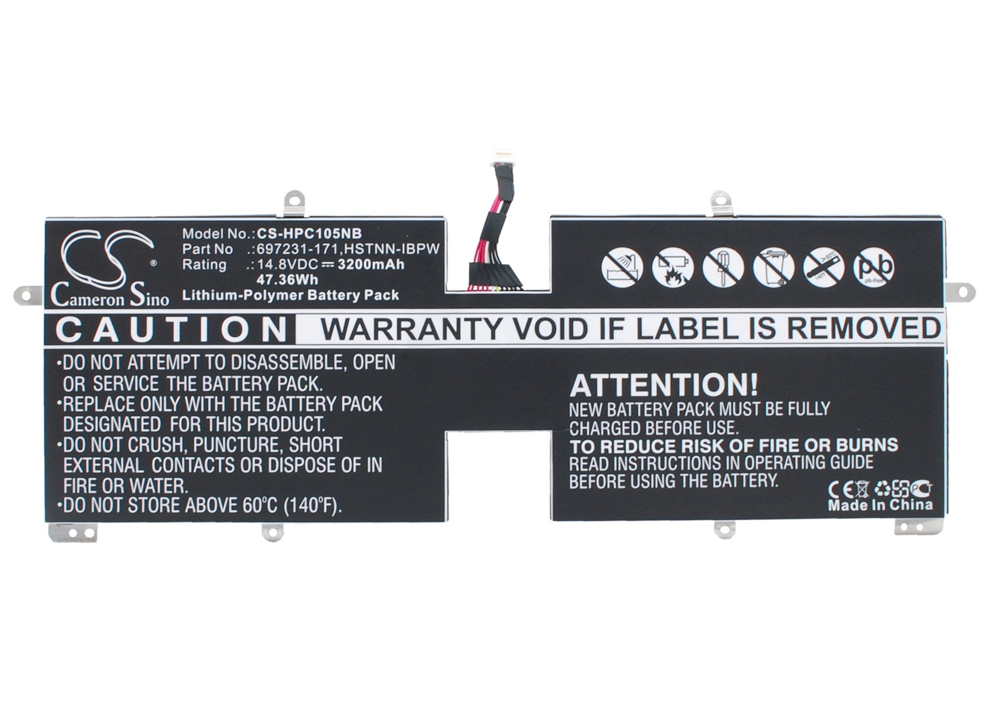 3200mAh Battery - CS-HPC105NB / Li-Polymer / Volts: 14.8
