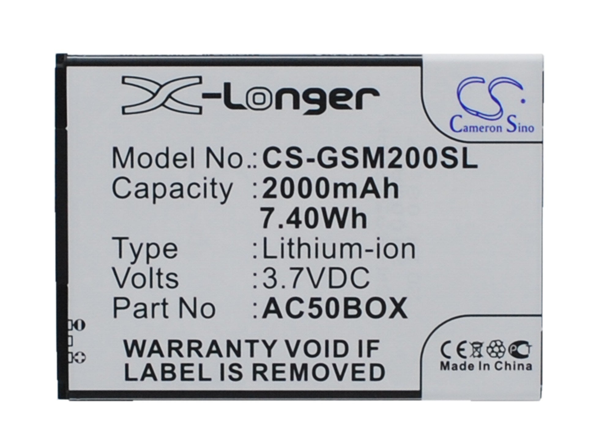 2000mAh Battery - CS-GSM200SL / Li-ion / Volts: 3.7