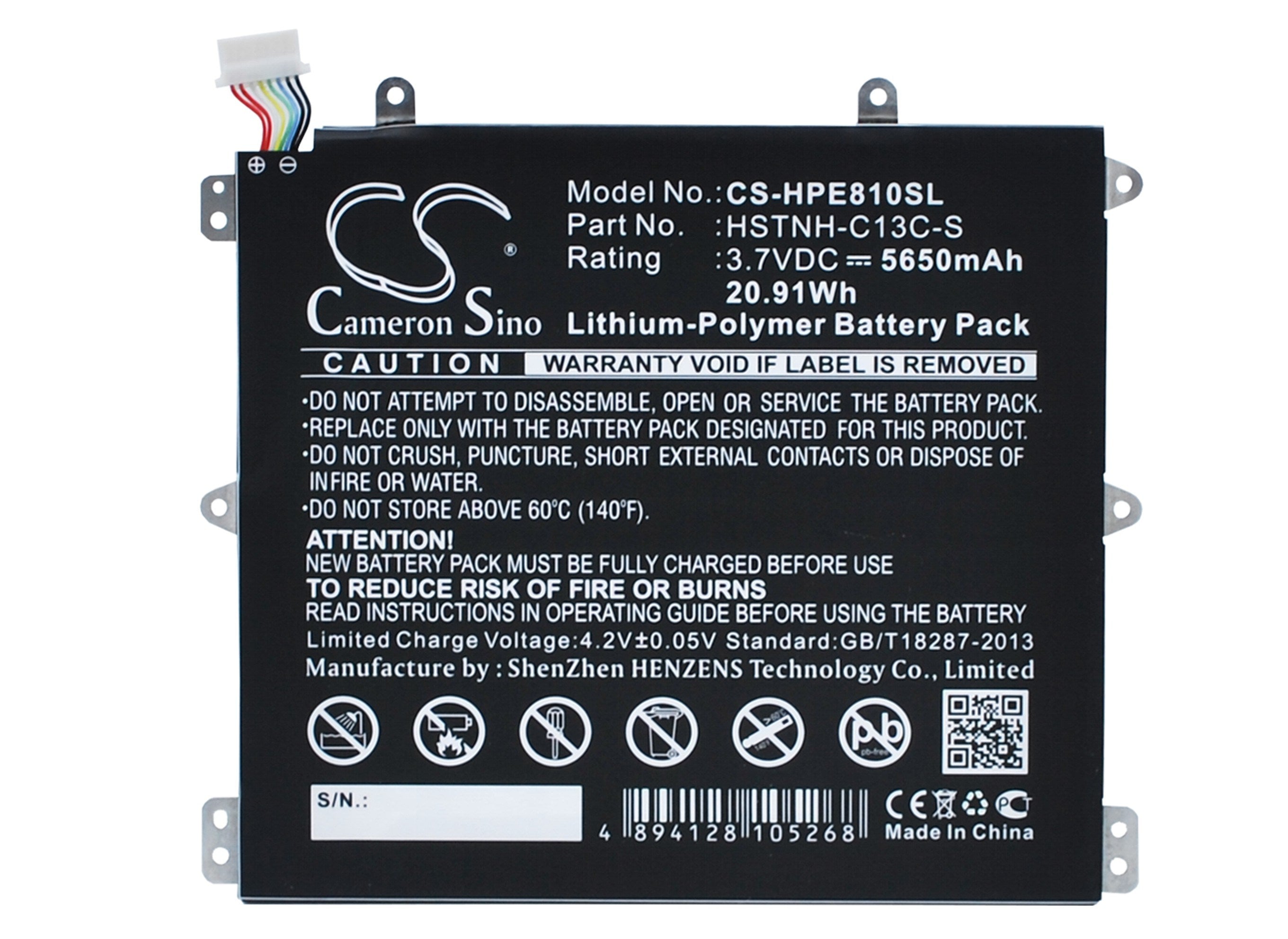 5650mAh Battery - CS-HPE810SL / Li-Polymer / Volts: 3.7