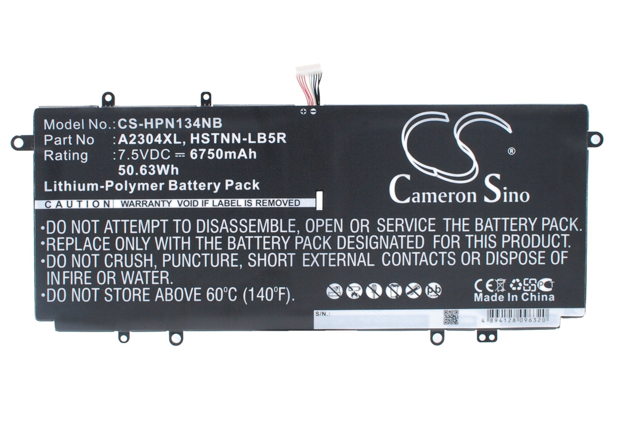 6750mAh Battery - CS-HPN134NB / Li-Polymer / Volts: 7.5