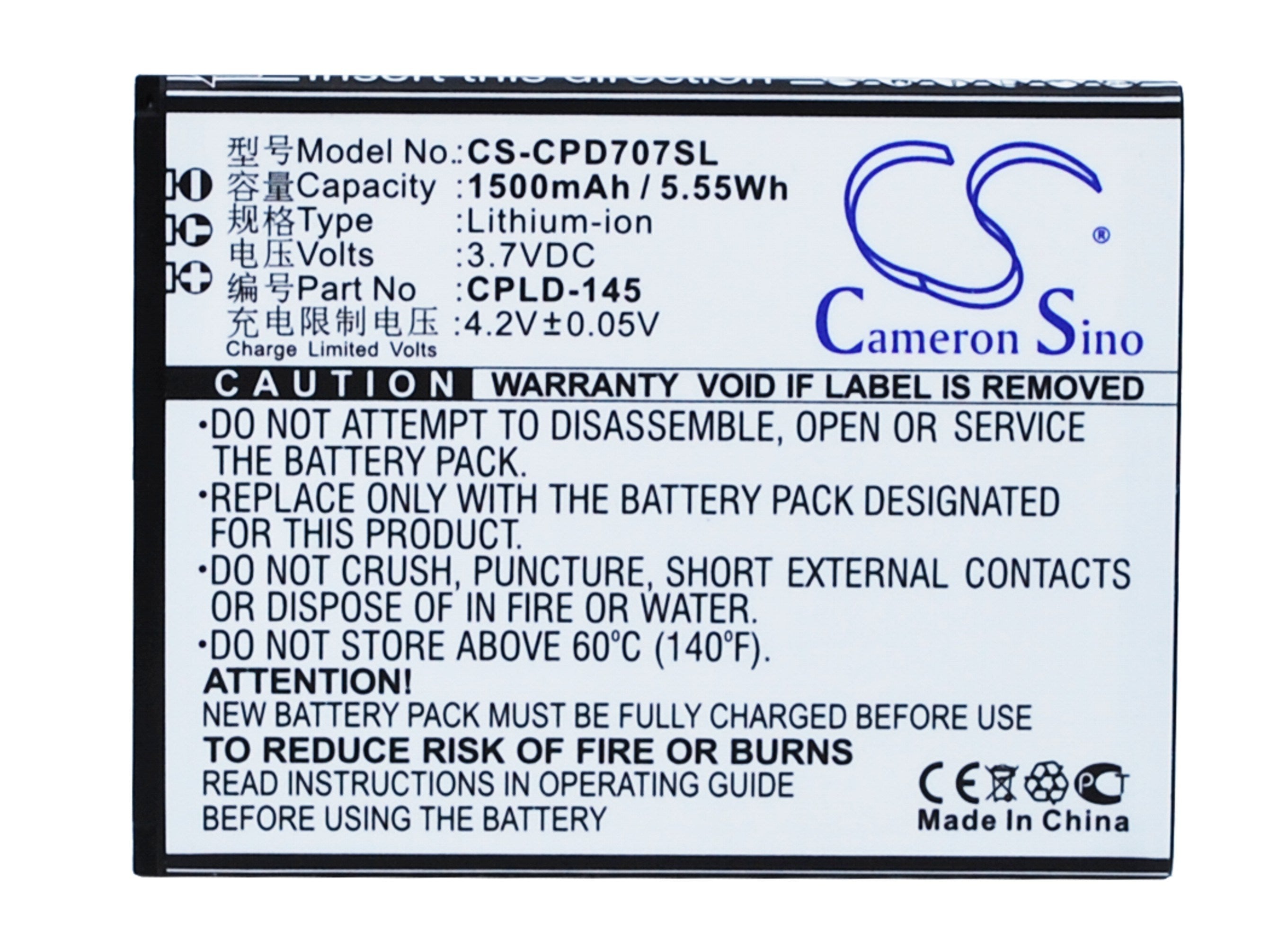 1500mAh Battery - CS-CPD707SL / Li-ion / Volts: 3.7