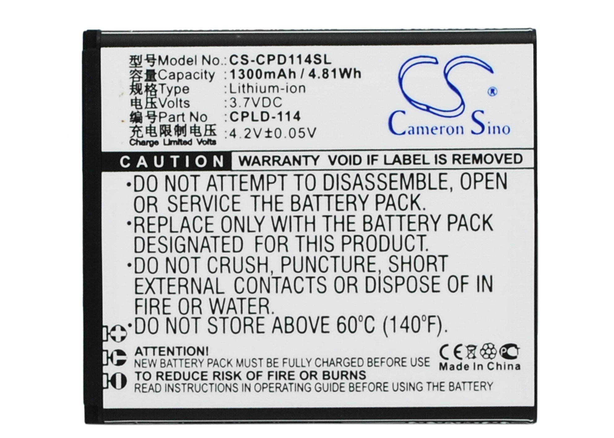 1300mAh Battery - CS-CPD114SL / Li-ion / Volts: 3.7