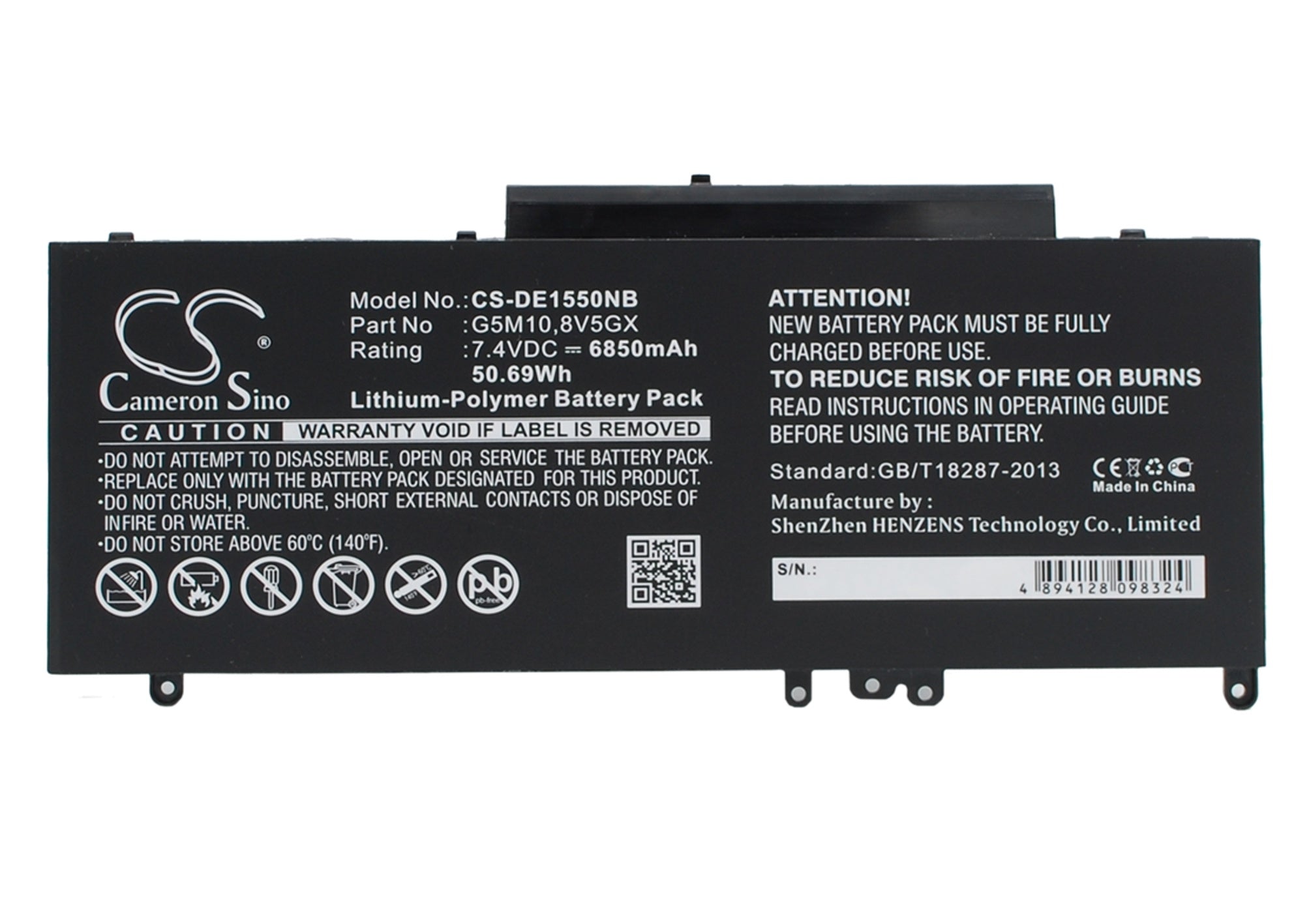 6850mAh Battery - CS-DE1550NB / Li-Polymer / Volts: 7.4