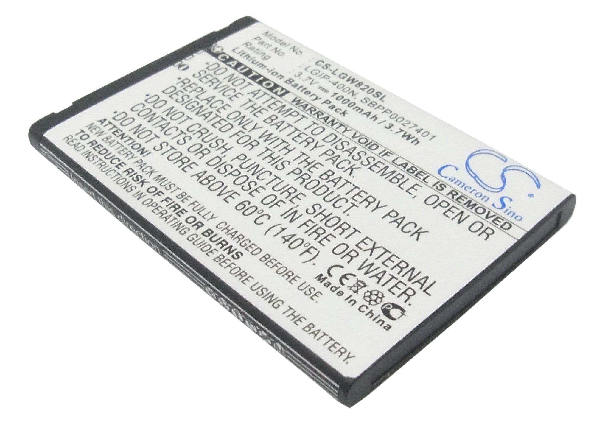 1000mAh Battery - CS-LGW820SL / Li-ion / Volts: 3.7