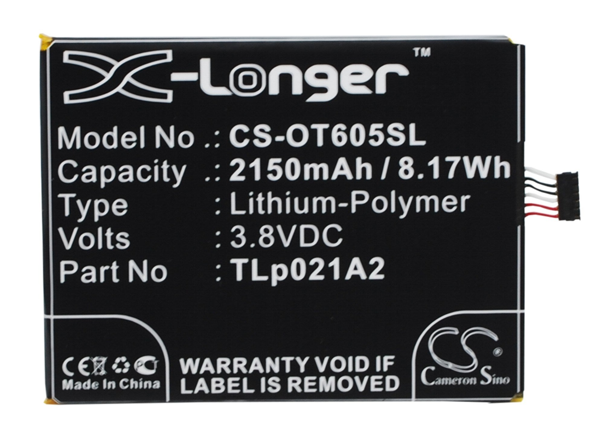 2150mAh Battery - CS-OT605SL / Li-Polymer / Volts: 3.8