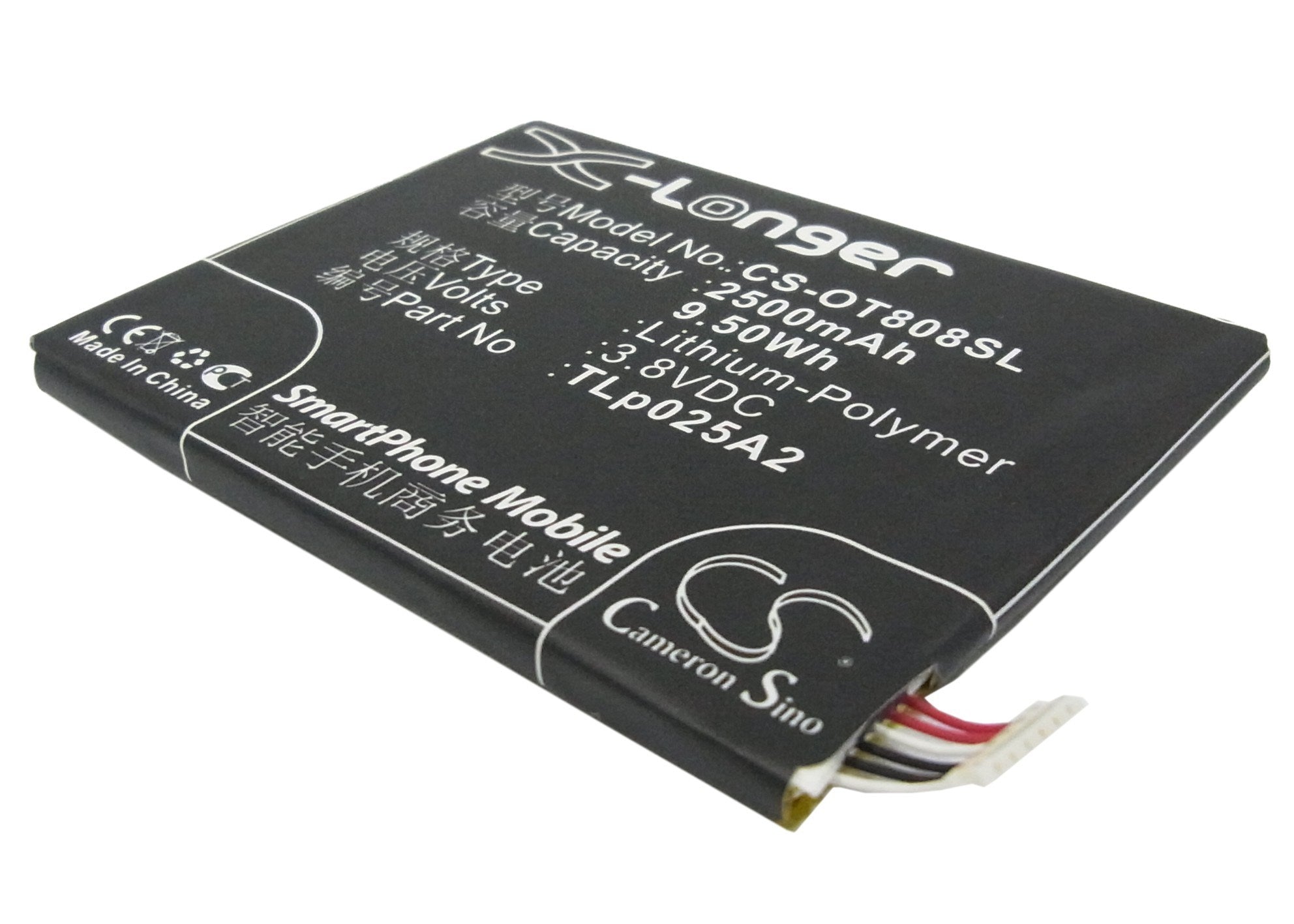 2500mAh Battery - CS-OT808SL / Li-Polymer / Volts: 3.8