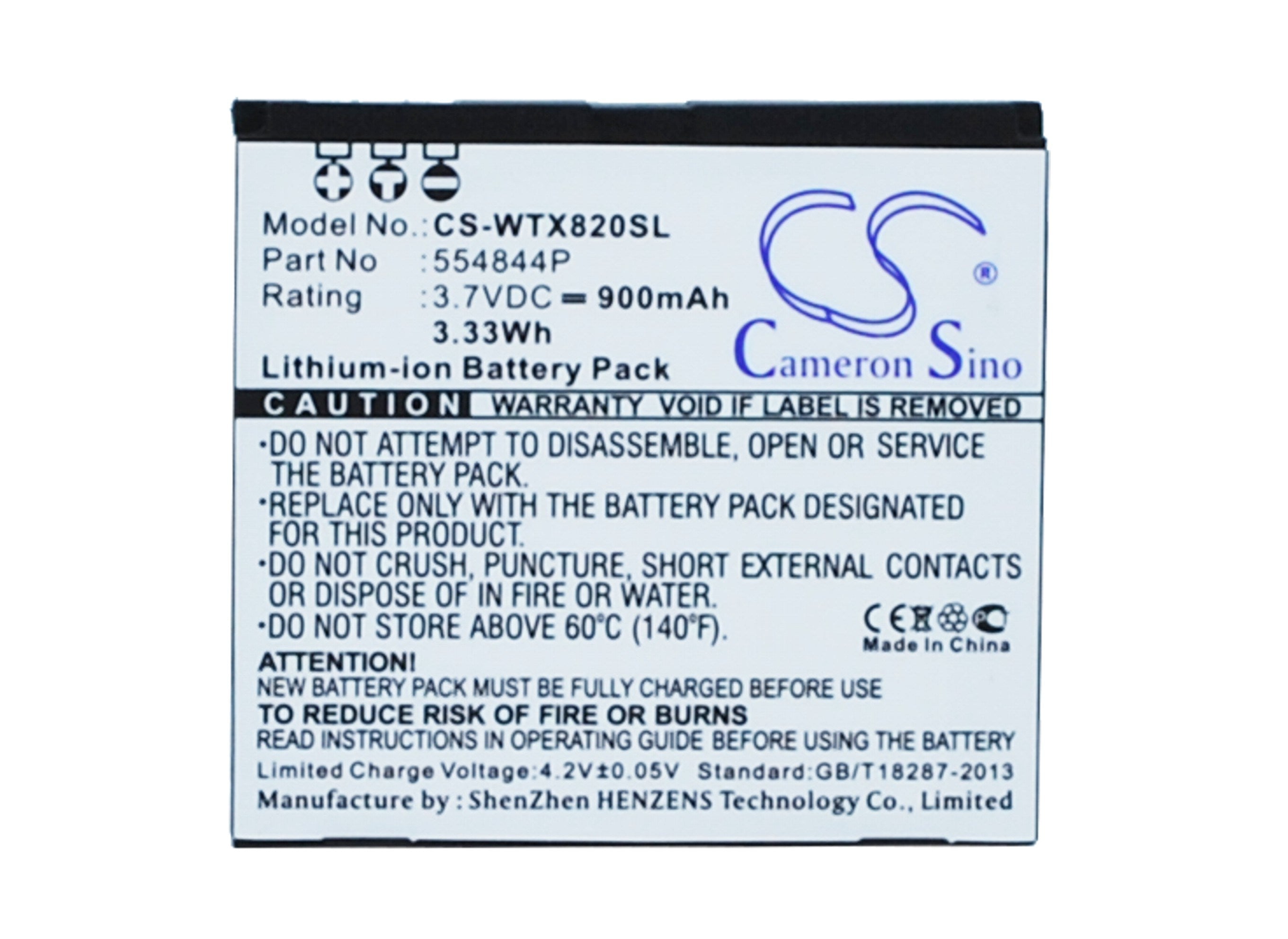 800mAh Battery - CS-WTX820SL / Li-ion / Volts: 3.7