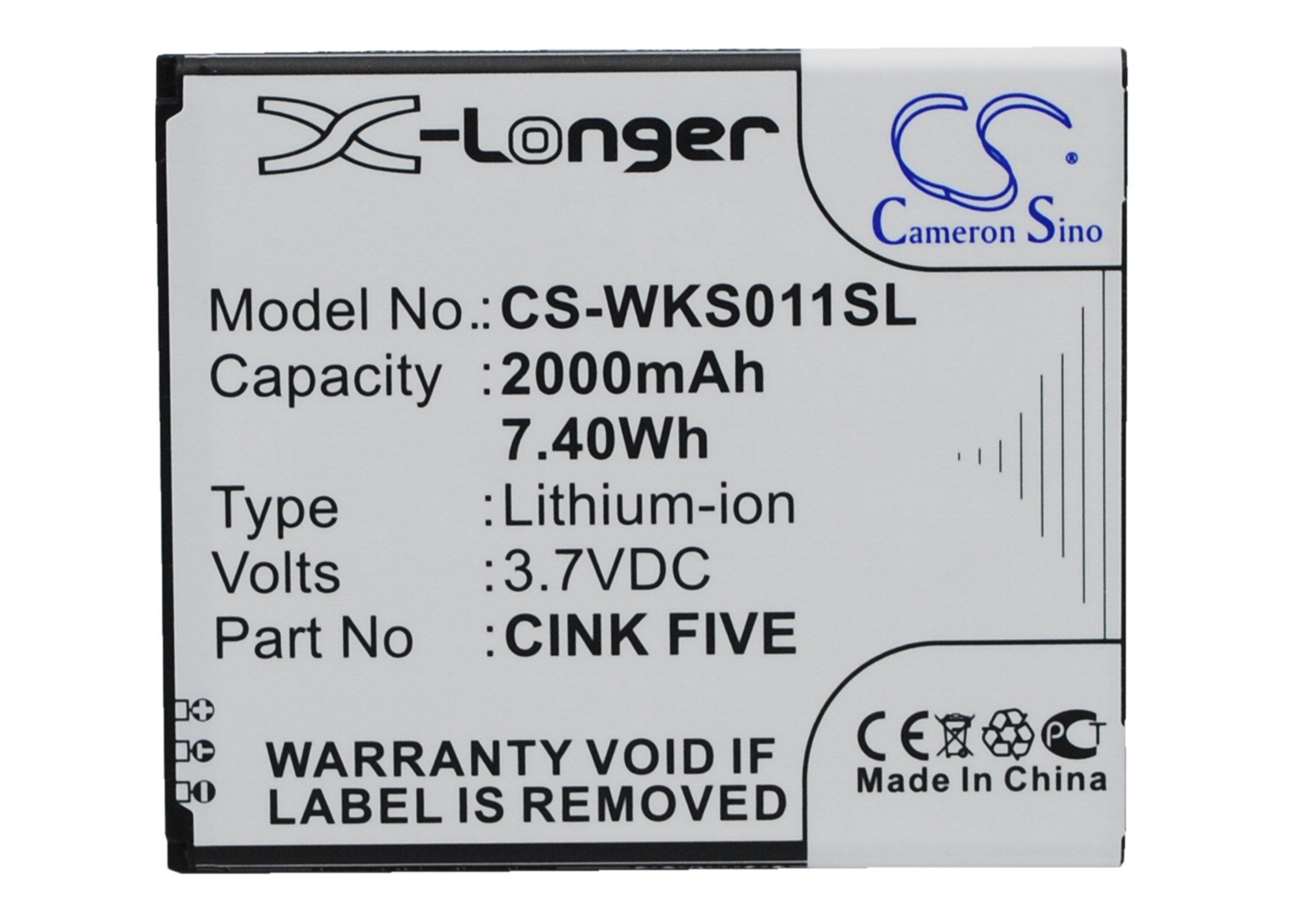 2000mAh Battery - CS-WKS011SL / Li-ion / Volts: 3.7