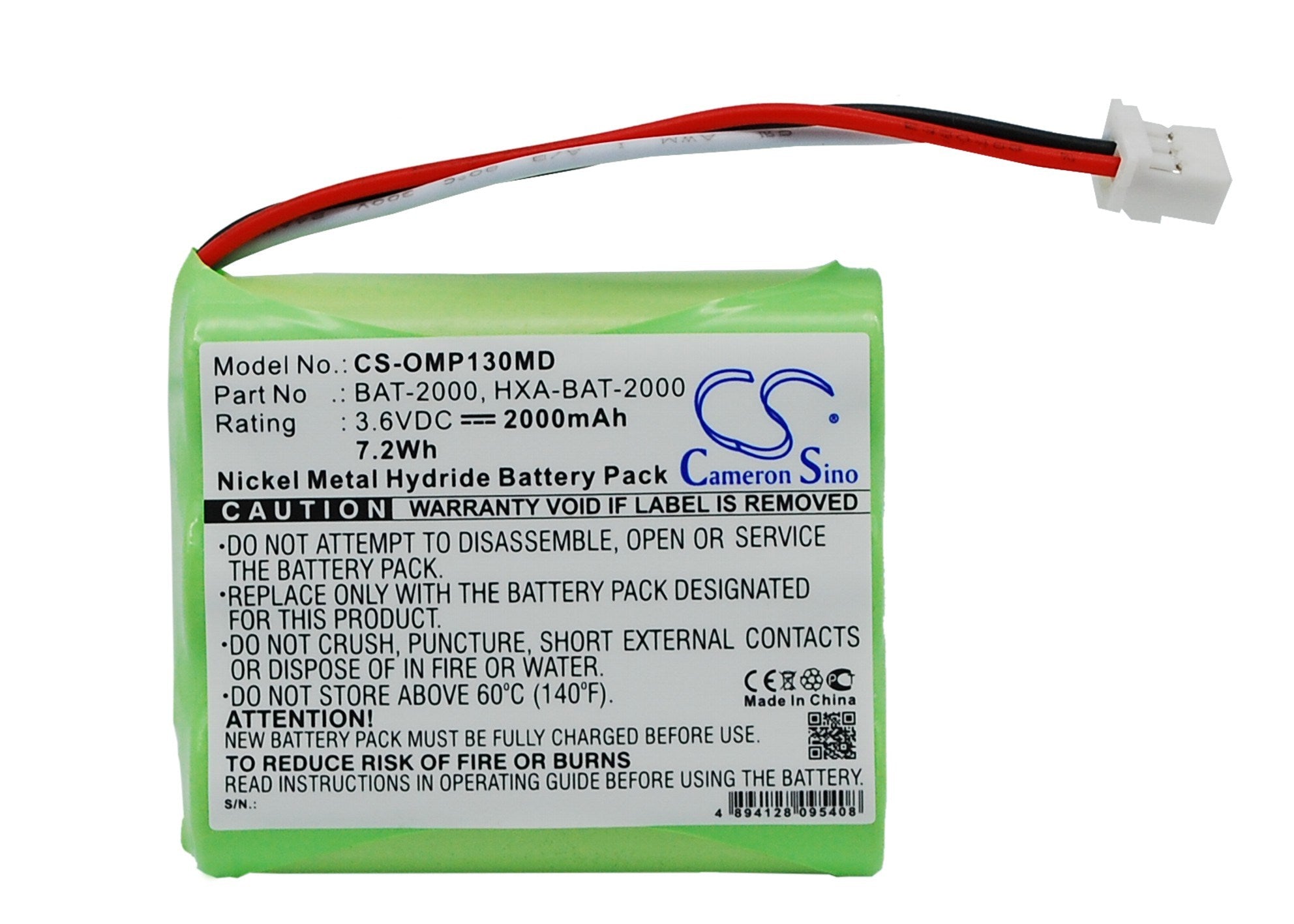 2000mAh Battery - CS-OMP130MD / Ni-MH / Volts: 3.6