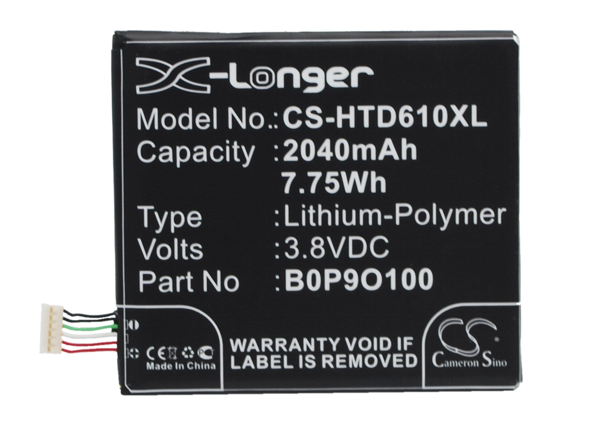 2040mAh Battery - CS-HTD610XL / Li-Polymer / Volts: 3.8